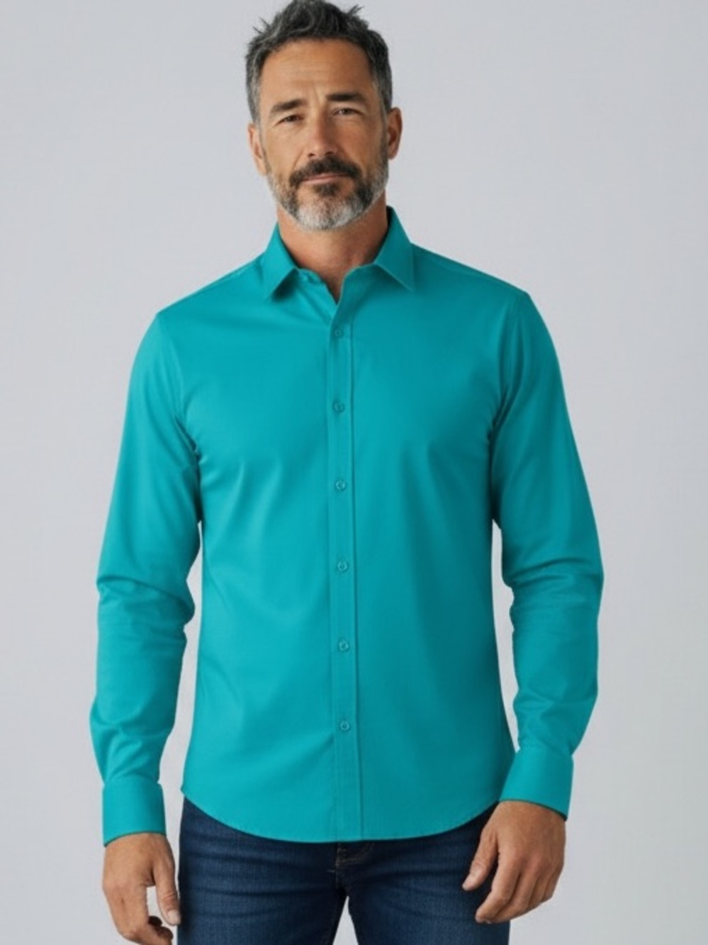 Express 1MX Modern Fit Men's Teal Long-Sleeve Dress Shirt